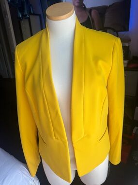 Nine West Yellow Open-Front Shawl Collar Blazer